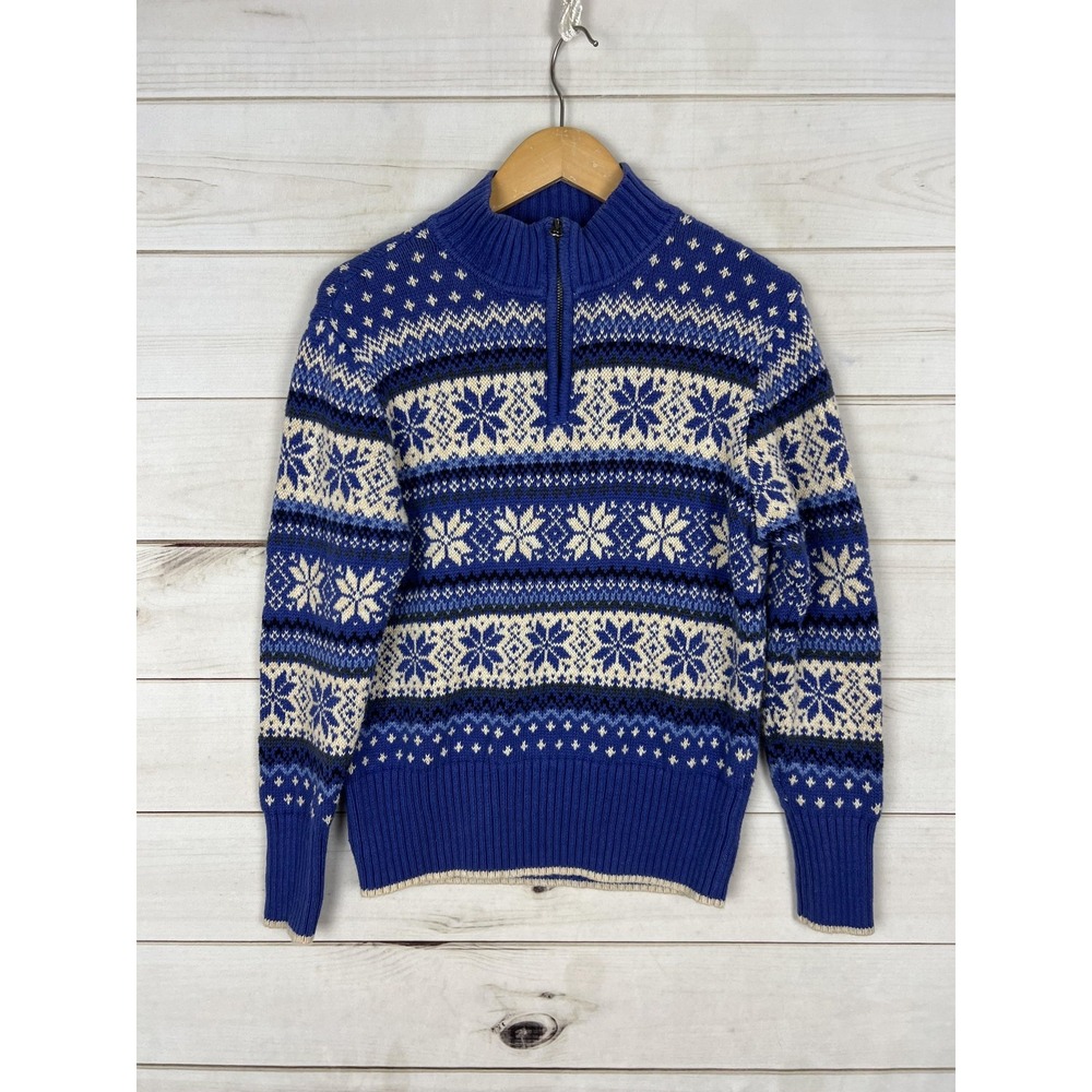Nomadic Traders Sweater Womens Medium Blue Fair Isle 1/4 Zip Ski Knit Mock Neck